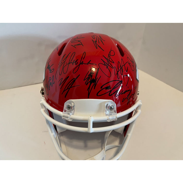 Patrick Mahomes Andy Reid Chris Jones 2022-23 Kansas City Chiefs AFC champions Speed pro model helmet signed with proof with free case