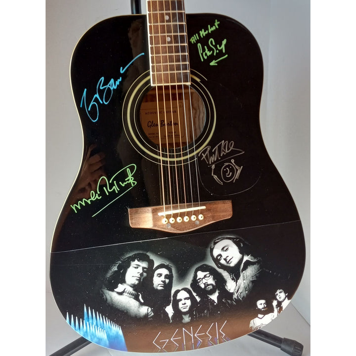 Phil Collins, Peter Gabriel, Tony Banks, Mike Rutherford Genesis full size guitar signed with proof - Awesome Artifacts 