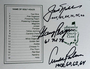 Arnold Palmer Gary Player Jack Nicklaus Masters Golf scorecard signed with proof