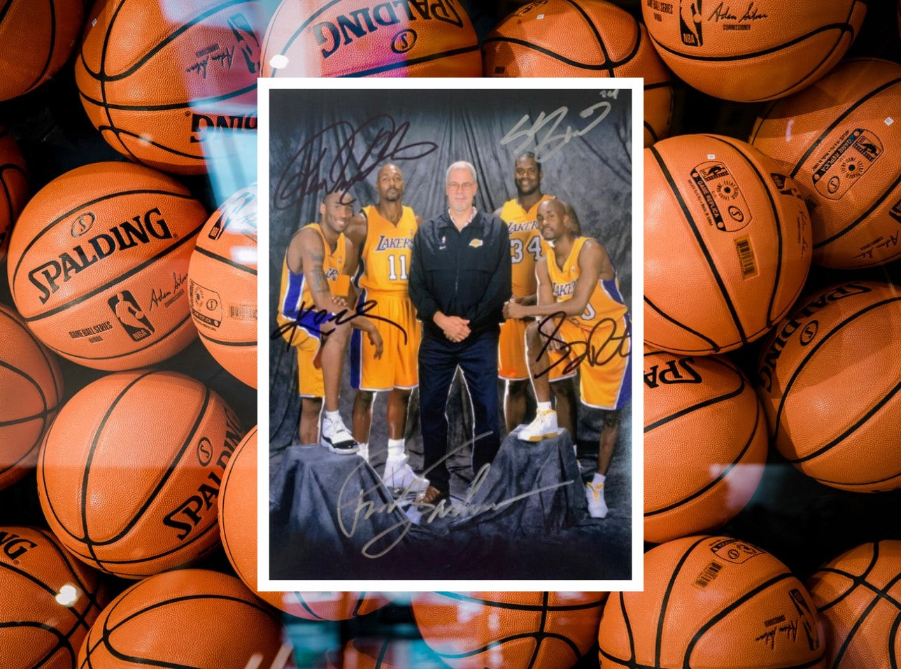 Kobe Bryant Karl Malone Gary Payton Phil Jackson Shaquille O'Neal 16 x 20 photo signed with proof