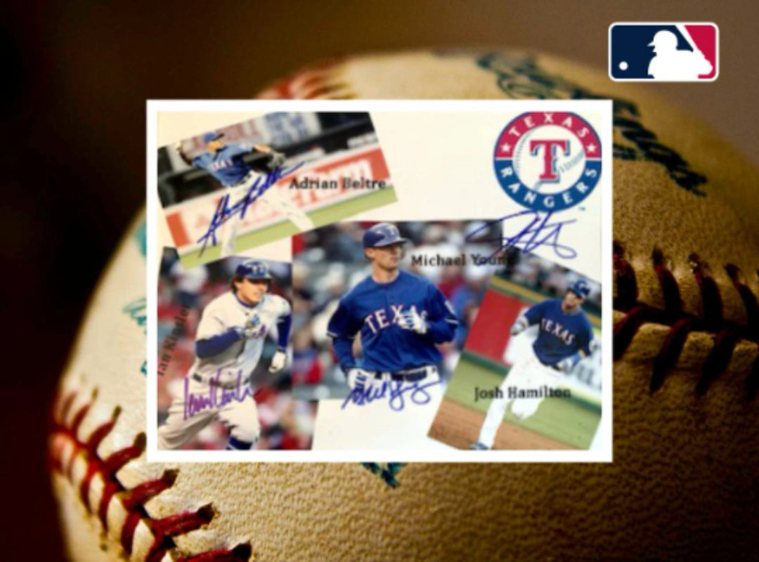 Adrian Beltre Michael Young Ian Kinsler Josh Hamilton Texas Rangers 8 x 10 photo signed