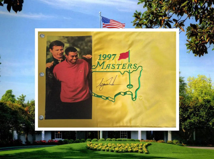 Tiger Woods 1997 Masters flag signed with proof