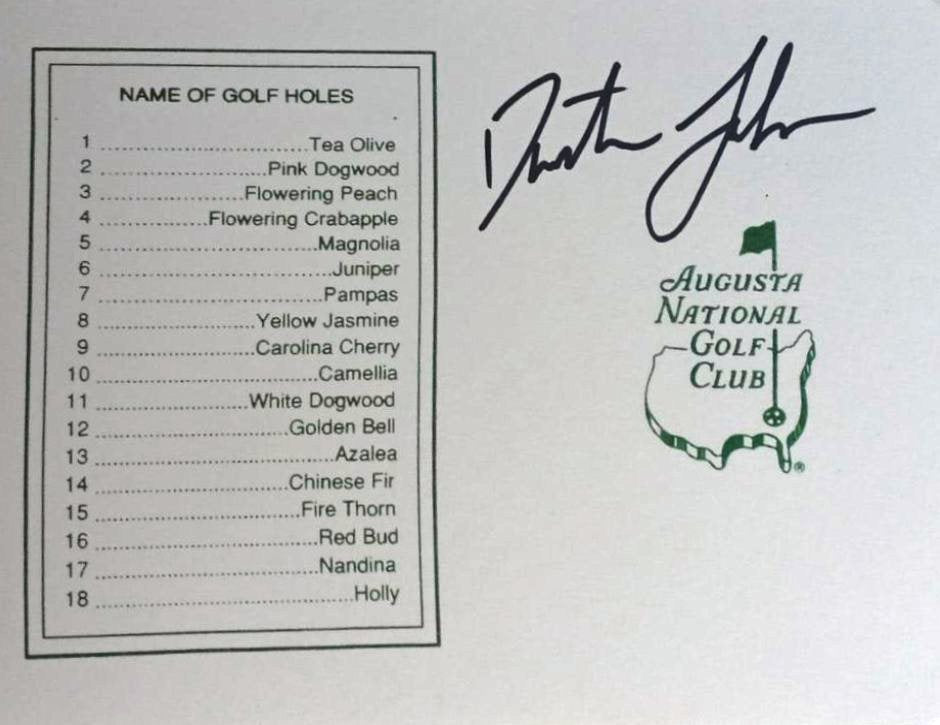 Dustin Johnson Masters Golf scorecard signed with proof