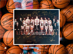 Houston Rockets Hakeem Olajuwon Robert Horry Clyde Drexler 1994-95 NBA champs 16 x 20 photo signed