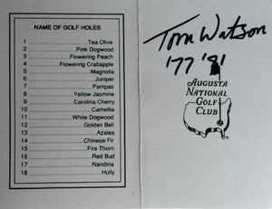 Tom Watson Masters Golf scorecard signed with proof