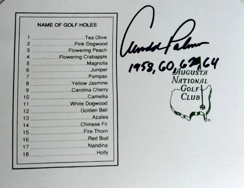 Arnold Palmer Masters Golf scorecard signed with proof