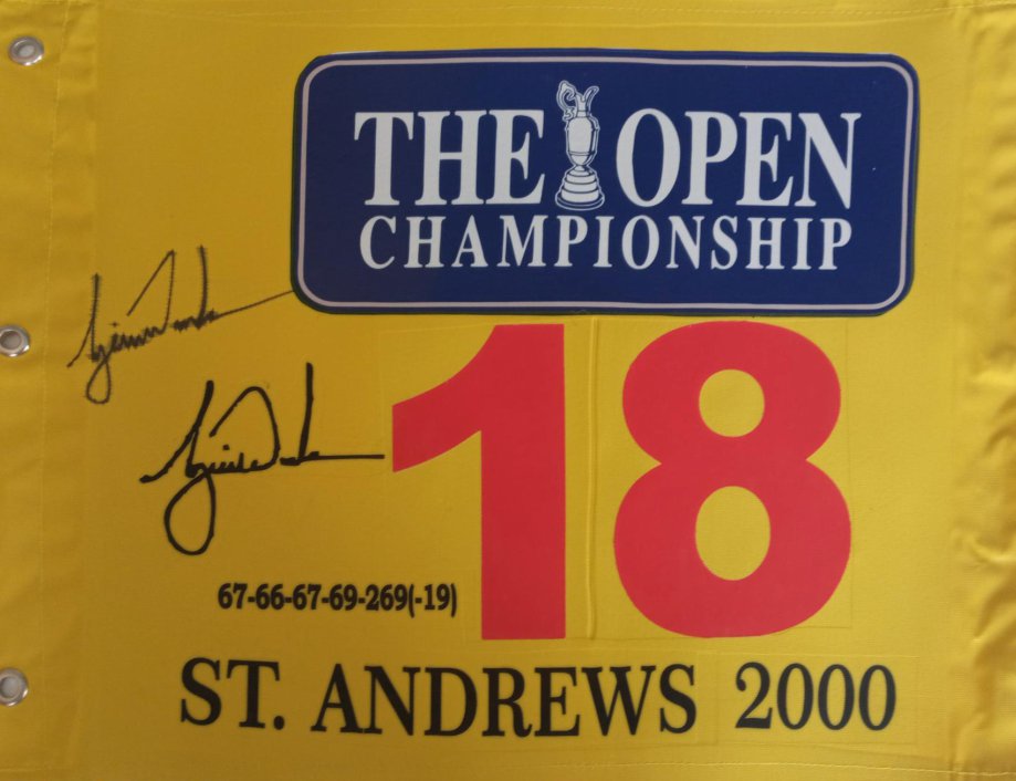 Tiger Woods the Open Championship flag signed with proof - Awesome Artifacts 