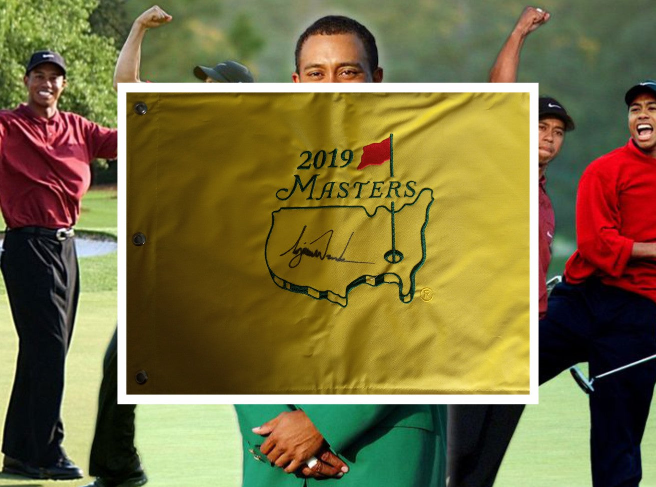 Tiger Woods 2019 Masters Golf flag signed with proof