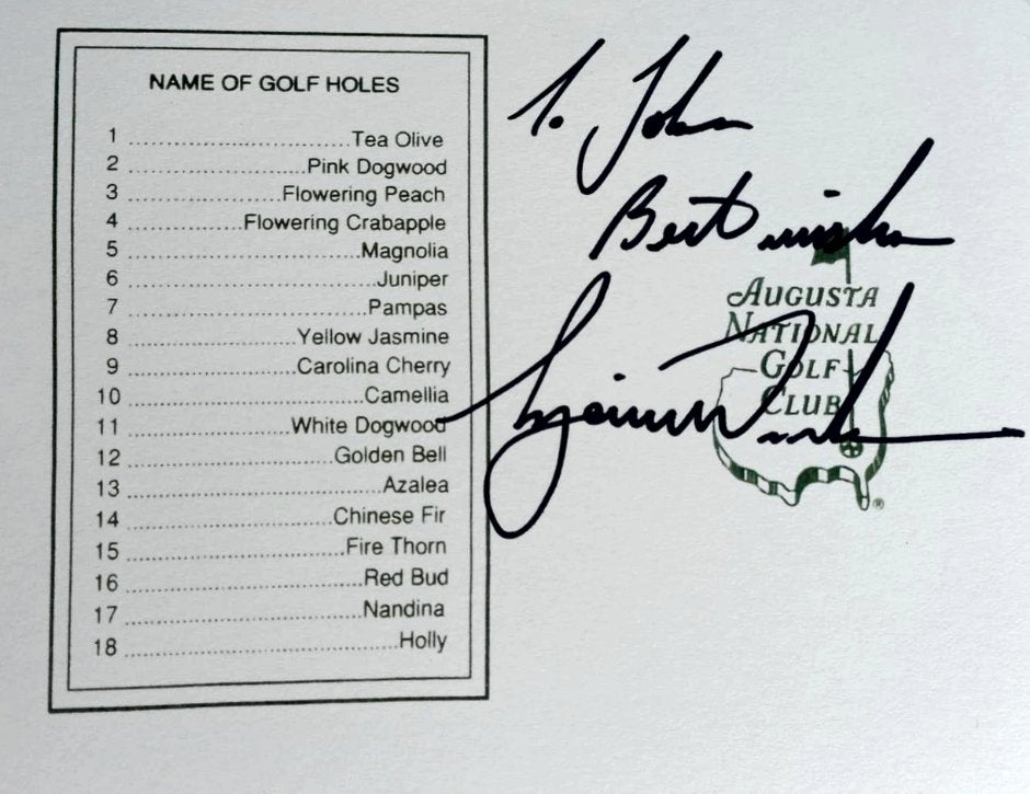 Tiger Woods Masters Golf scorecard signed with proof