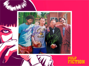 Pulp Fiction Harvey Keitel Quentin Tarantino Samuel L Jackson John Travolta 8 by 10 photo signed with proof