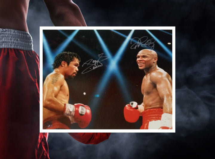 Manny Pacman Pacquiao and Floyd Money Mayweather 16 x 20 photo signed with proof - Awesome Artifacts 