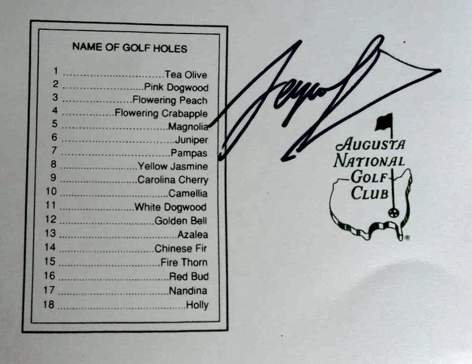 Sergio Garcia Masters Golf scorecard signed with proof