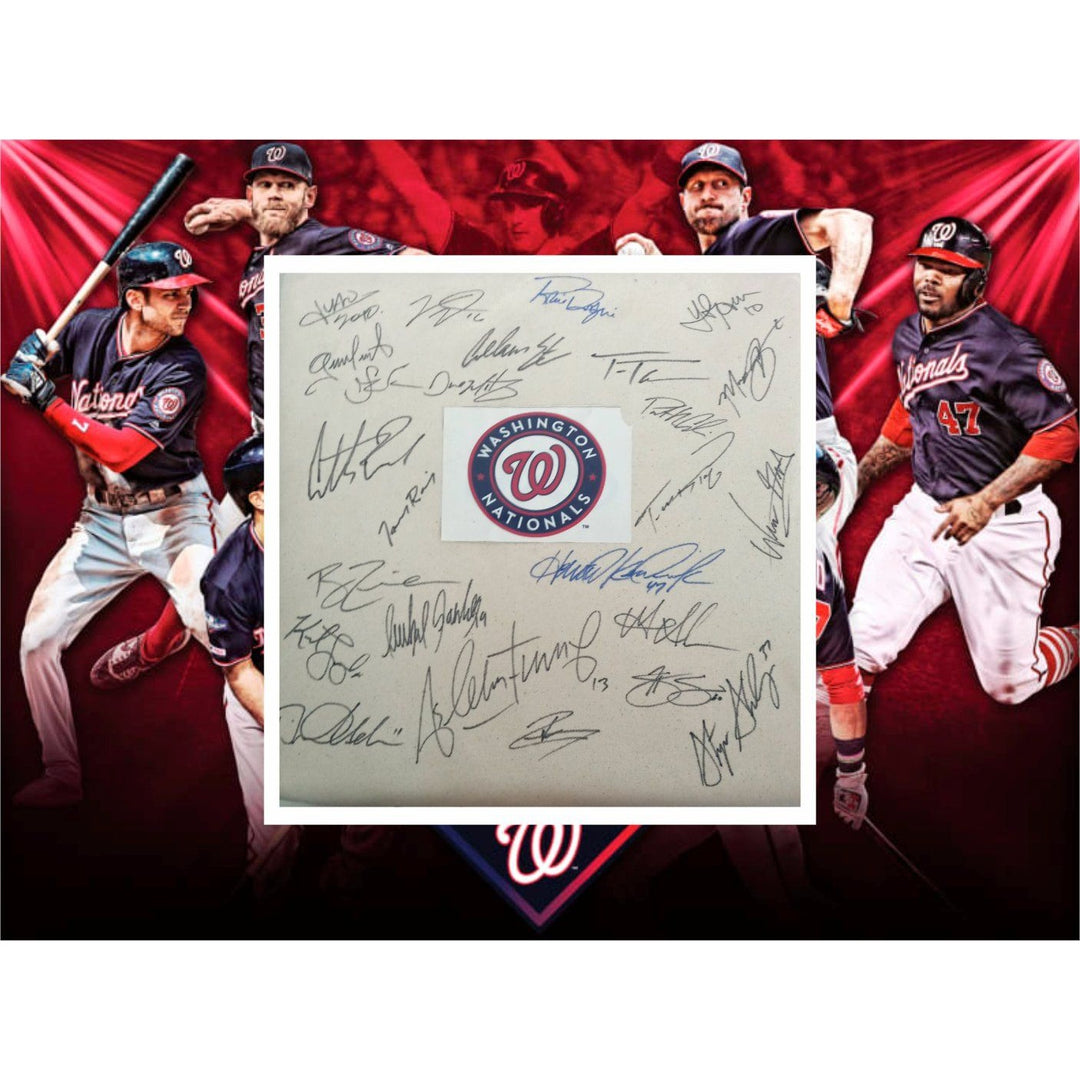 2019 Washington Nationals World Series champs Stephen Strasburg Juan Soto Max Scherzer team signed base