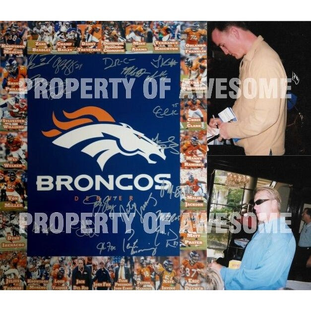 2014 AFC Champion Denver Broncos Peyton Manning John Elway Von Miller team signs 16 x 20 photo with proof