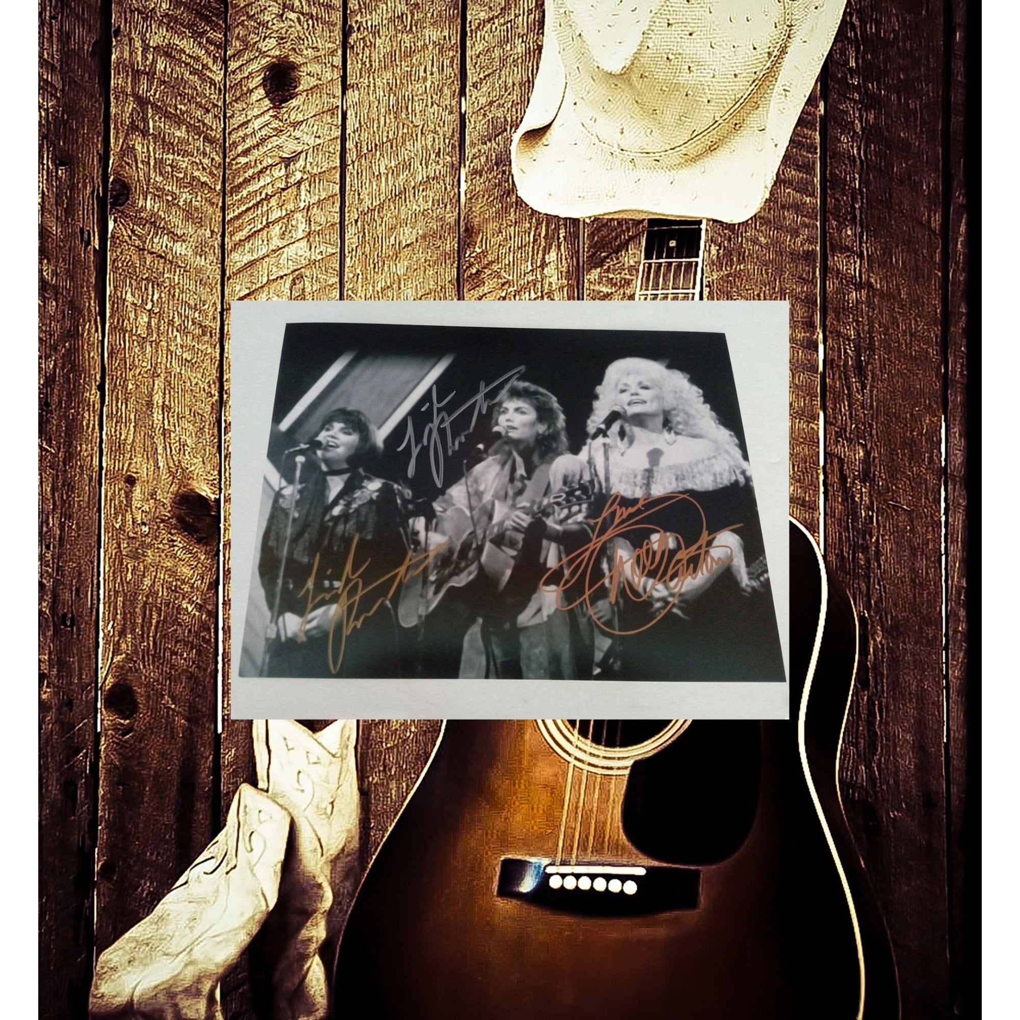 Dolly Parton, Emmylou Harris and Linda Ronstadt 8 by 10 signed photo with proof