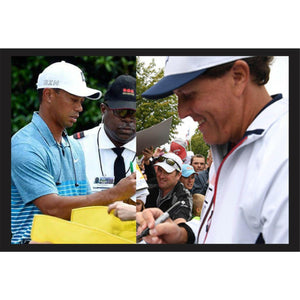 Phil Mickelson Tiger Woods PGA embroidered flag signed with proof