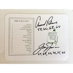 Load image into Gallery viewer, Jack Nicklaus and Arnold Palmer Masters inscribed and signed score card with proof
