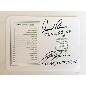 Jack Nicklaus and Arnold Palmer Masters inscribed and signed score card with proof