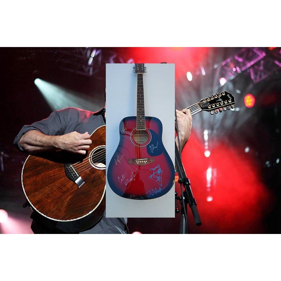 Dave Mathews, Le Roi Moore, Carter Beauford, Stefan Lessard, Boyd Tinsley acoustic full size guitar signed with proof