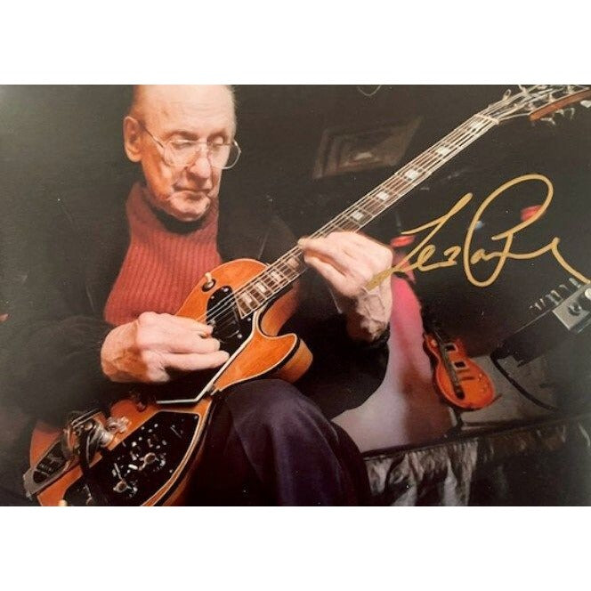 Les Paul 5 x 7 photo signed with proof - Awesome Artifacts 