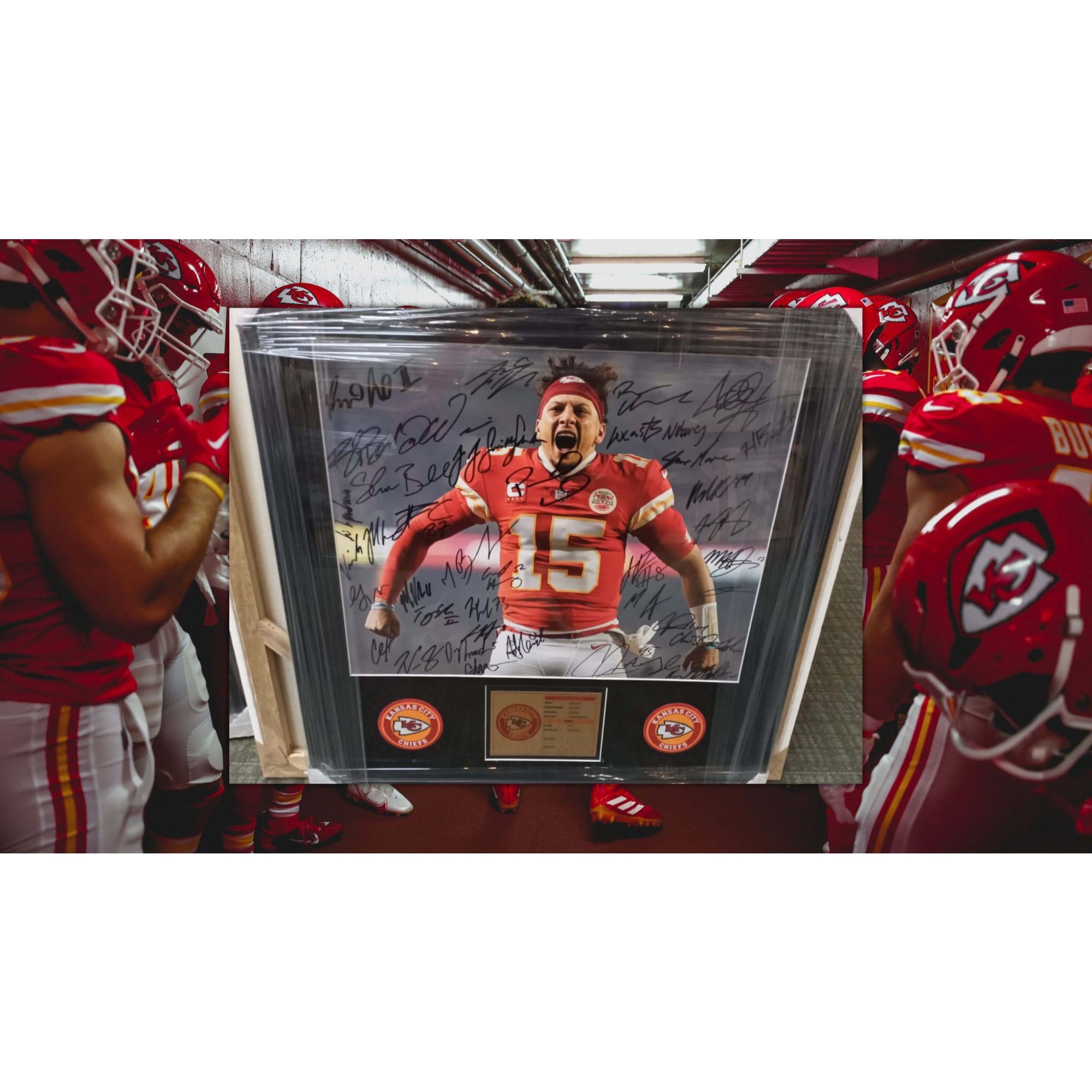 Patrick Mahomes Andy Reid 2022 Kansas City Chiefs framed team signed 16x20 photo signed with proof