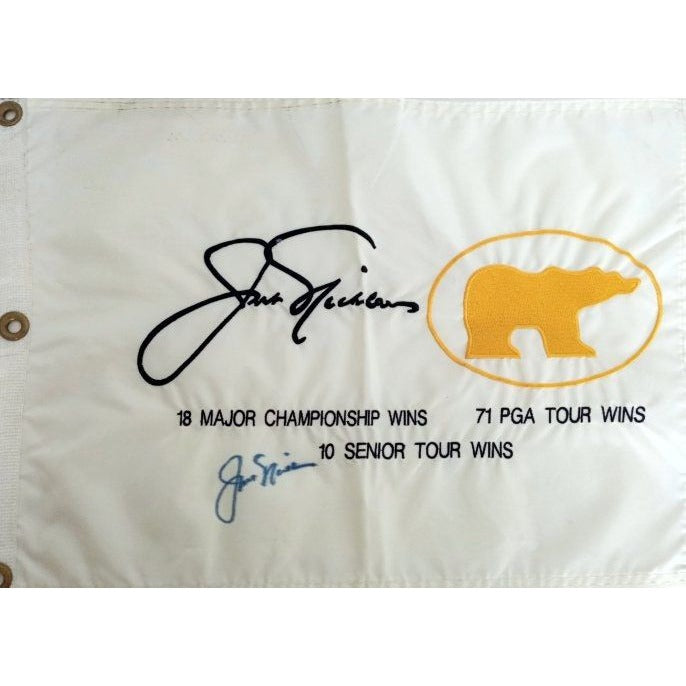 Jack Nicklaus with the embroidered golf flag sign with proof