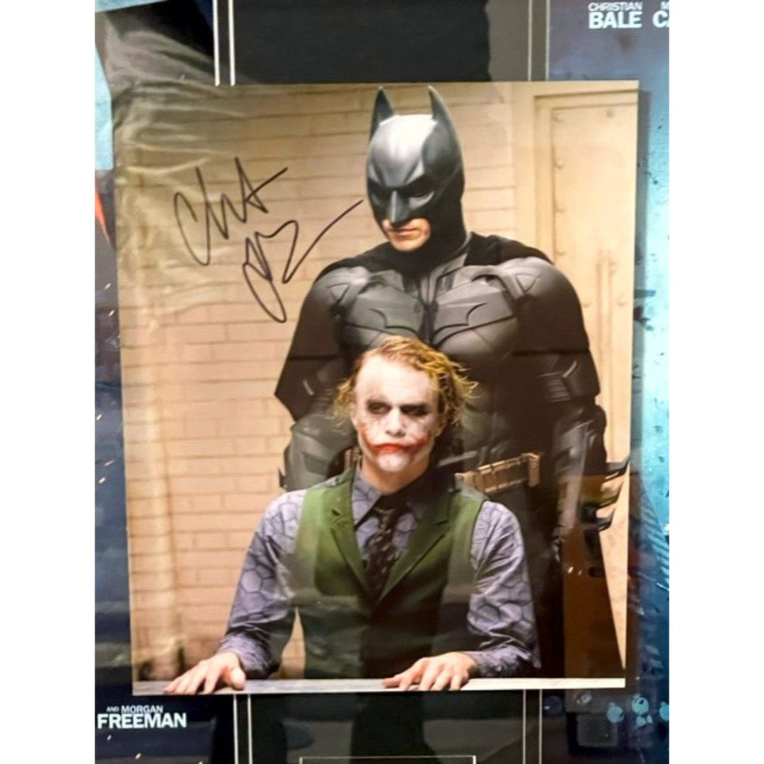 Batman The Dark Knight Christian Bale and Heath Ledger 35 x 24 frame and signed with proof