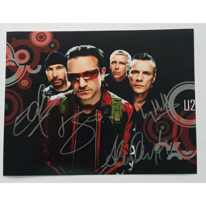 Paul Hewson "Bono", "The Edge" David Howell Evans, Adam Clayton, Larry Mullen 8x10, signed photo