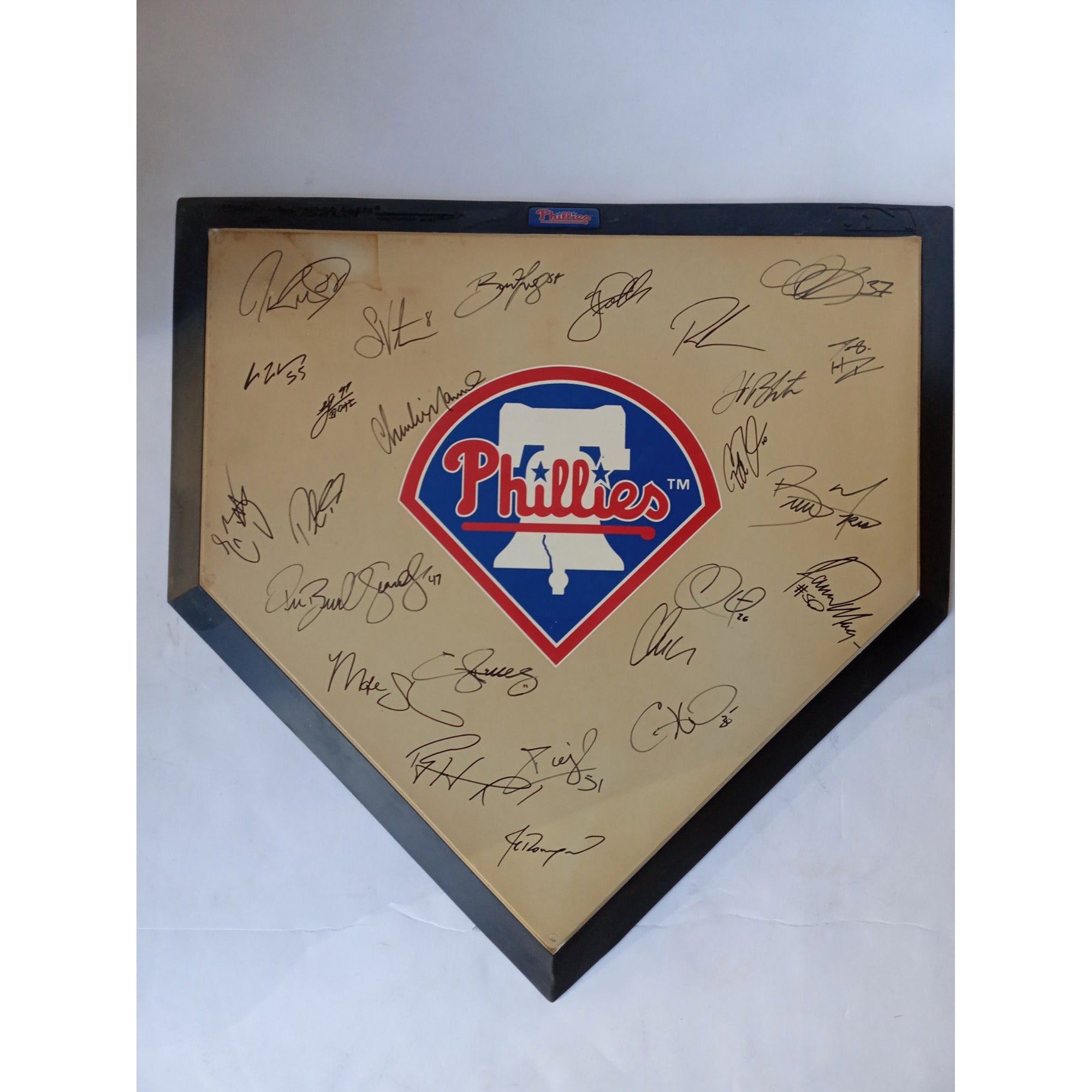 Philadelphia Phillies World Series champions Jimmy Rollins, Ryan Howard, Cole Hamels, full size authentic home plate w logo signed w proof