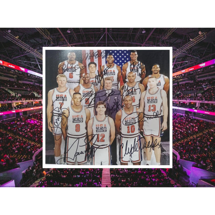 Michael Jordan Charles Barkley Larry Bird Chuck Daly u.s.a. Dream Team 11 by 14 photo signed with proof - Awesome Artifacts 