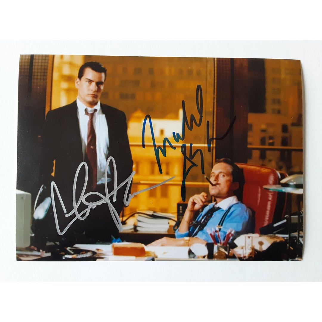 Michael Douglas and Charlie Sheen Wall Street 5 x 7 photo signed with proof - Awesome Artifacts 