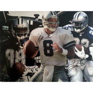 Troy Aikman Emitt Smith Michael Irvin 11 by 14 photo signed with proof