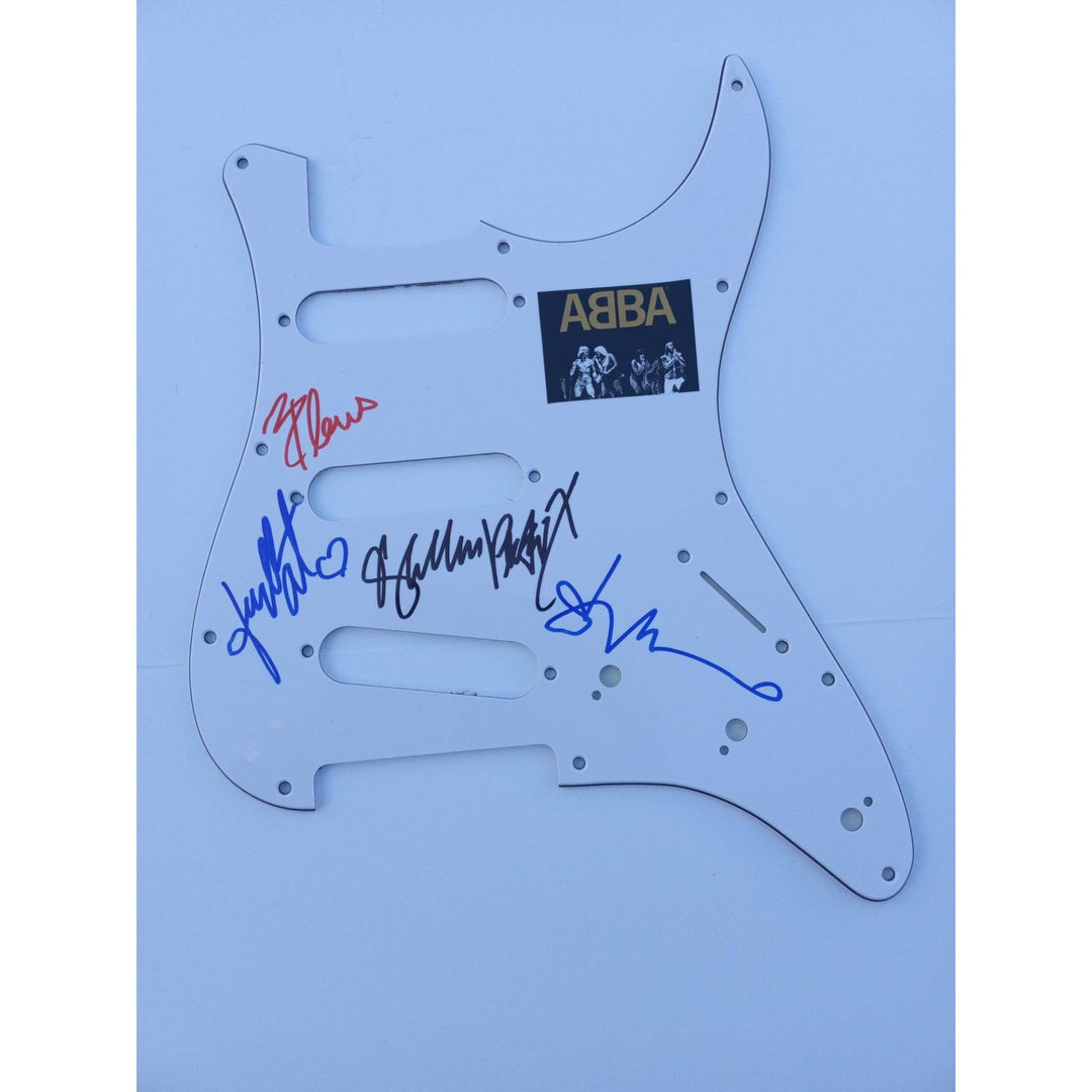 Abba Anni-Frid Lyngstad  Benny Anderson Bjorn Ulvaeus and Agnetha Fältskog electric guitar pickguard signed