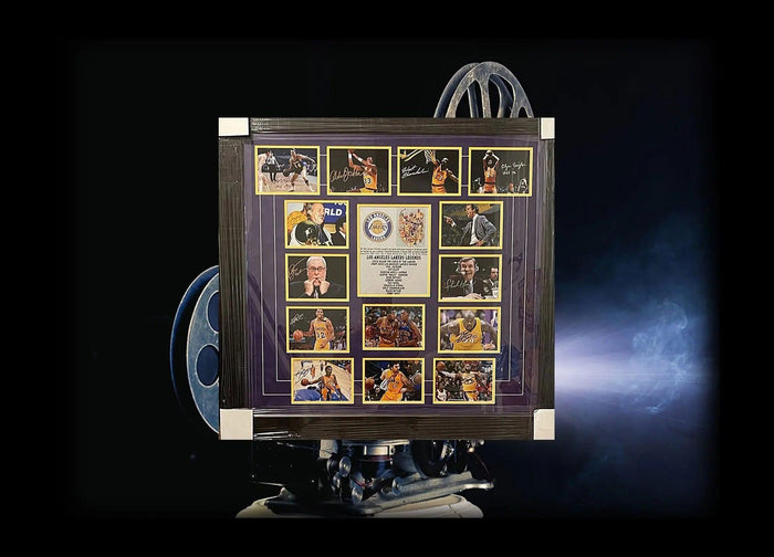 Los Angeles Lakers Magic Johnson, Kobe Bryant, Chick Hearn, Le Bron James, signed with proof