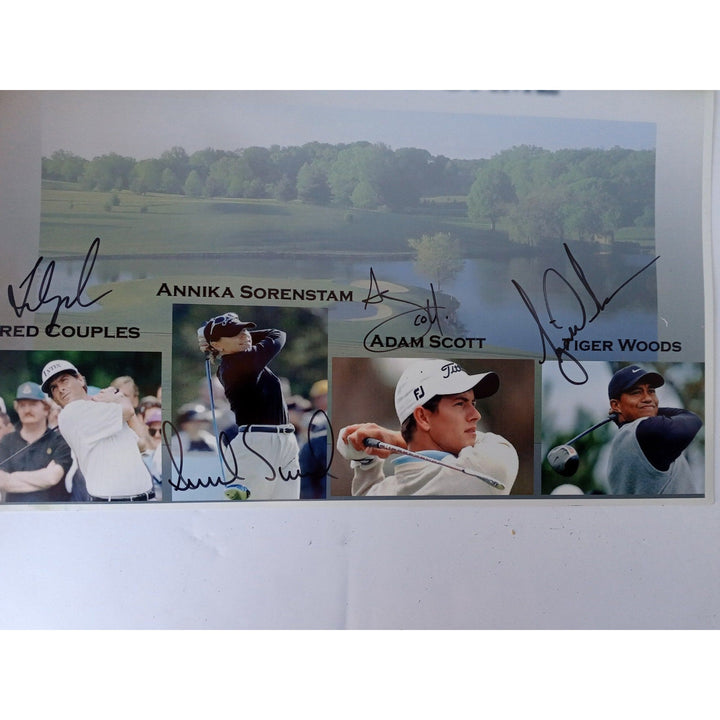 Tiger Woods, Annika Sorenstam, Adam Scott and Fred Couples 11 x 17 signed photo with proof - Awesome Artifacts 