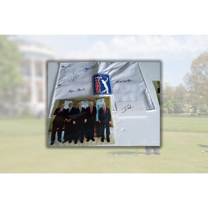 George W. Bush, George H.W. Bush, Gerald Ford, Barak Obama, Bill Clinton PGA golf pin flag signed and framed