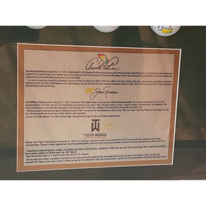 Tiger Woods Jack Nicklaus Arnold Palmer signed and framed golf balls with proof