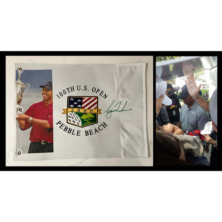 Tiger Woods 2000 US Open One of a Kind pin flag signed with proof