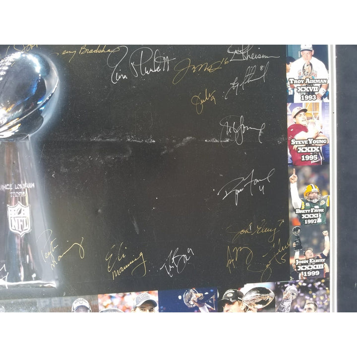 Super Bowl NFL Bart Starr, Joe Namath, Len Dawson 29 Super Bowl winning quarterbacks signed poster with proof