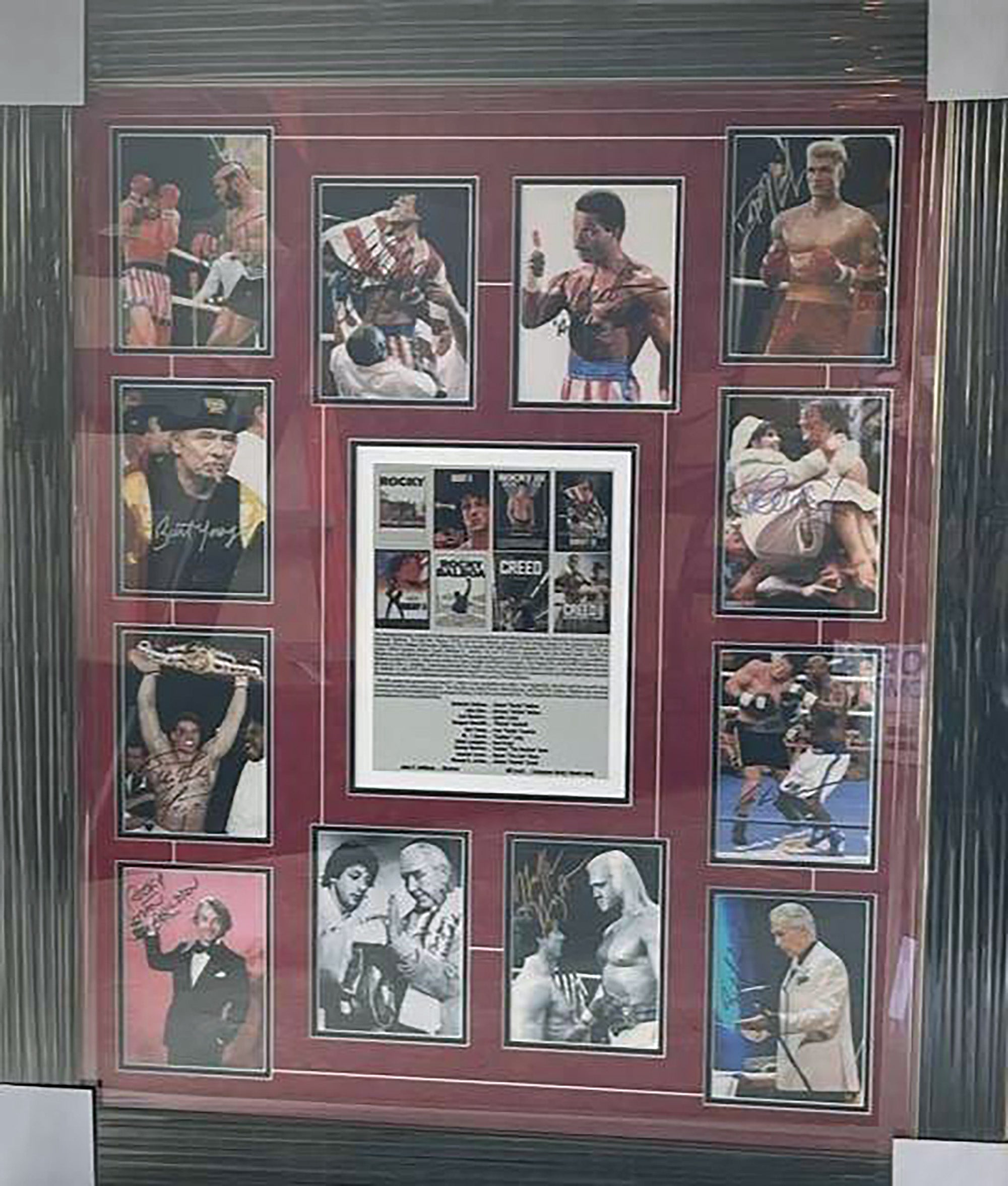 Rocky Sylvester Stallone, Burgess Meredith, Carl Weathers signed and framed cast signed  and framed with proof