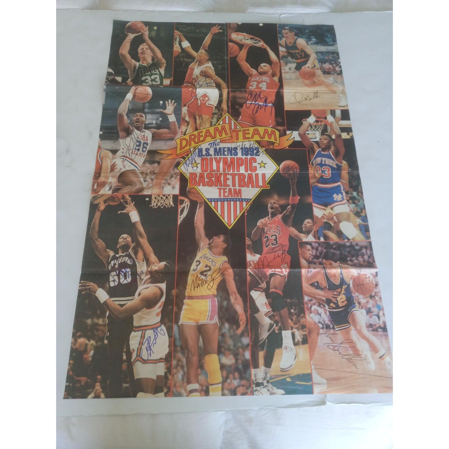 1992 USA Dream Team Michael Jordan Larry Bird Magic Johnson team signed poster 34x23 with proof