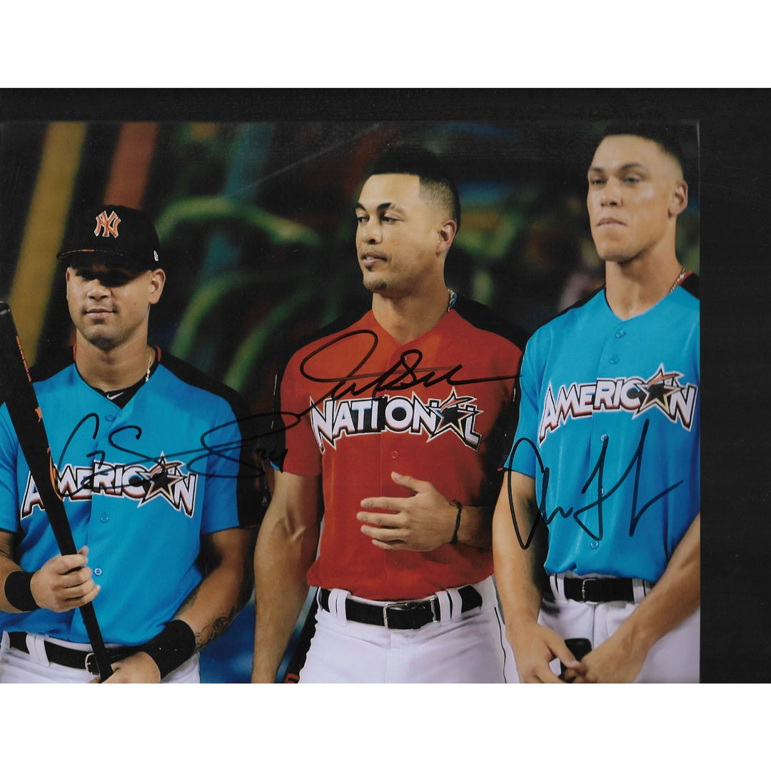 Giancarlo Stanton Aaron Judge and Gary Sanchez 8 by 10 signed photo