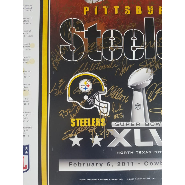 2010 Pittsburgh Steelers AFC Champs Ben Roethlisberger, Hines Ward, Troy Polamalu team signed poster with proof