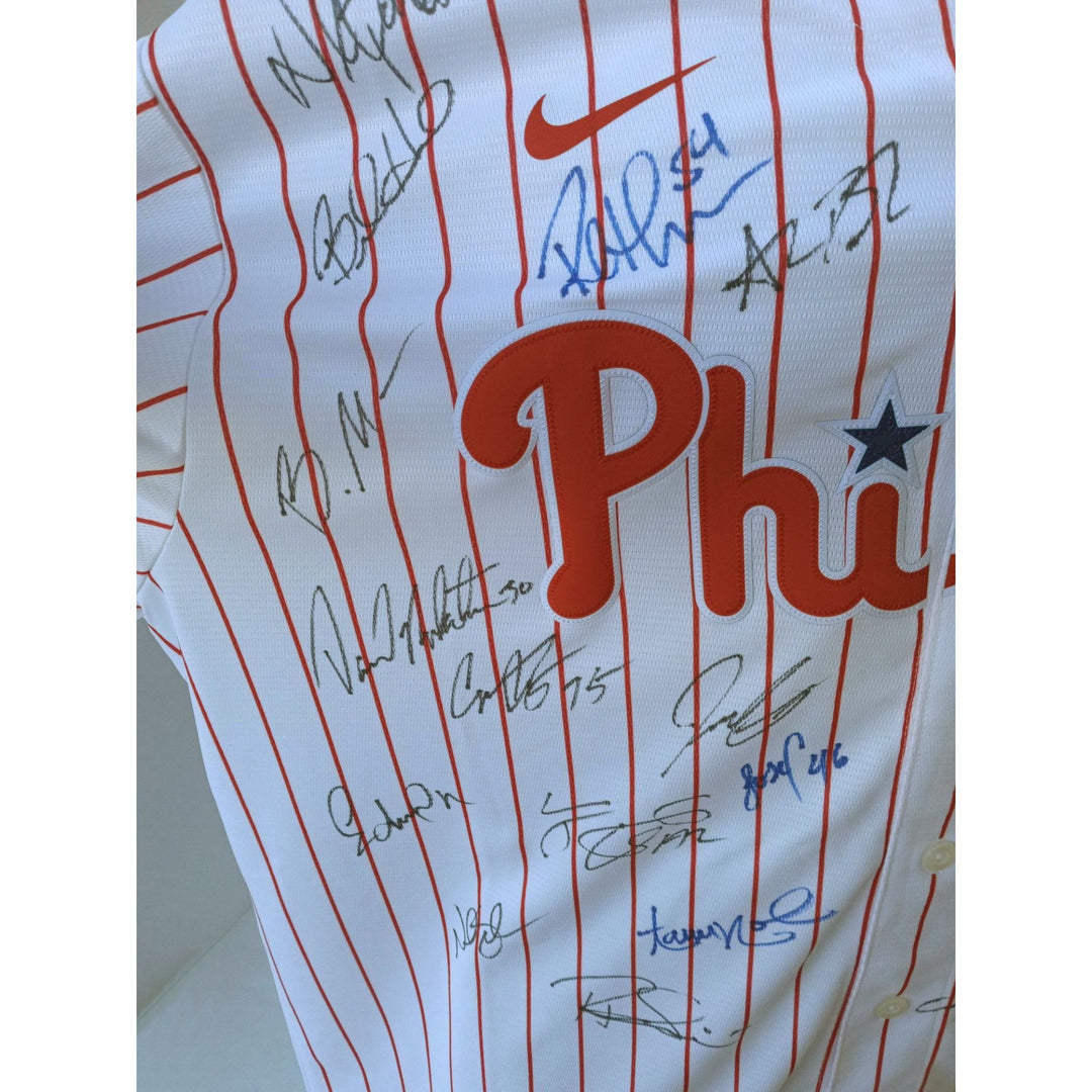 Bryce Harper, Kyle Schwarber, Aaron Nola, 2022 Philadelphia Phillies team signed jersey with proof