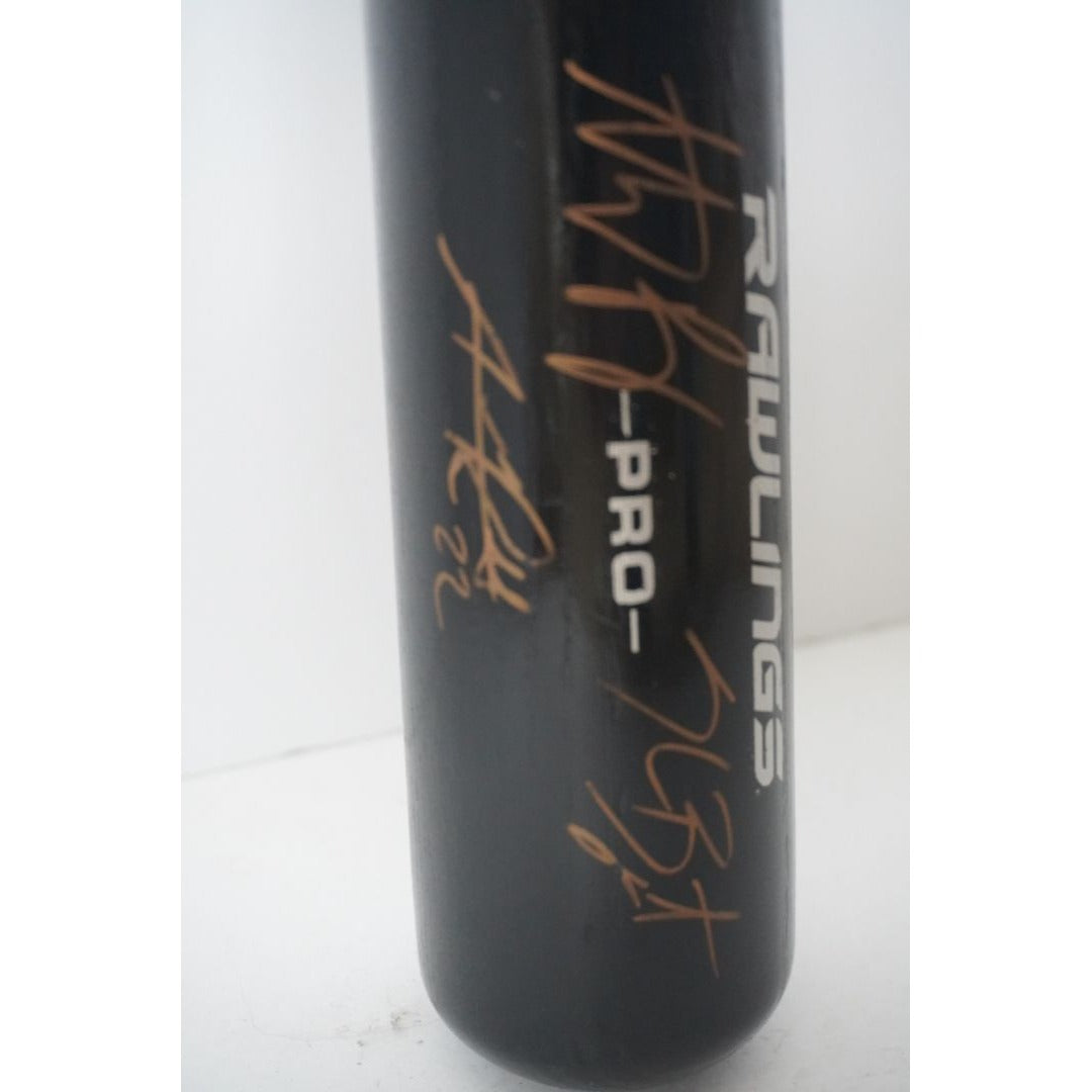 Chicago Cubs Anthony Rizzo, Addison Russell, Kris Bryant big stick bat signed proof