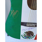 Load image into Gallery viewer, Maná. Fher Olivera Alex Gonzalez Sergio Vallin Juan Calleros Mexican flag full size guitar signed framed including shipping
