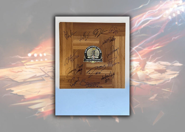 1998-1999 San Antonio Spurs David Robinson, Tim Duncan, Gregg Popovich 12x12 parquet wood floor team signed with proof