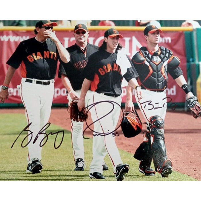 Tim Lincecum Buster Posey Bruce Bochy 8 x 10 photo signed with proof