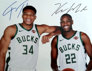 Milwaukee Bucks Giannis Antetokounmpo Kris Middleton 8 x 10 photo signed with proof