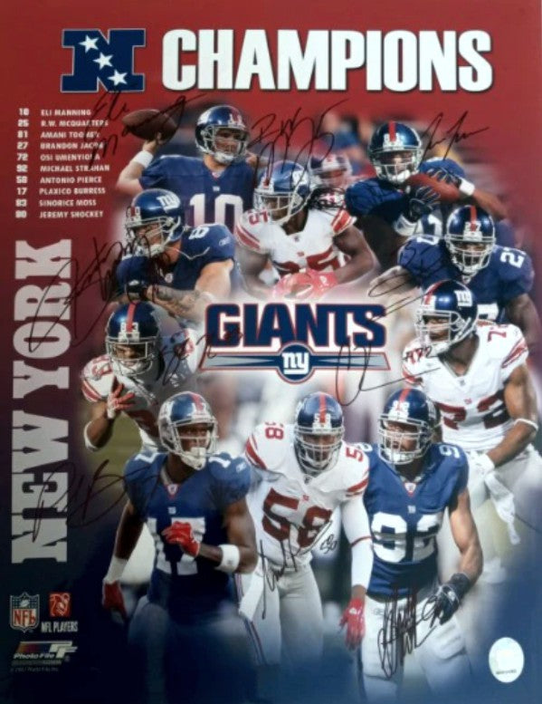 Eli Manning Brandon Jacobs Michael Strahan OSI Umenyiora Jeremy Shockey New York Giants 16 x 20 photo signed with proof
